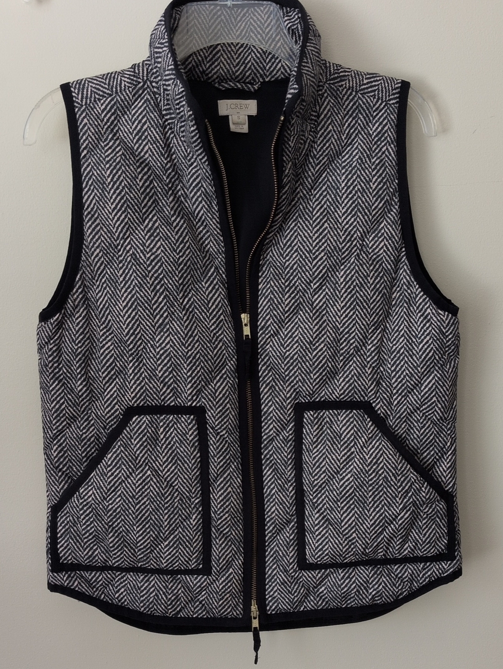 J. Crew Black Herringbone Zip Vest